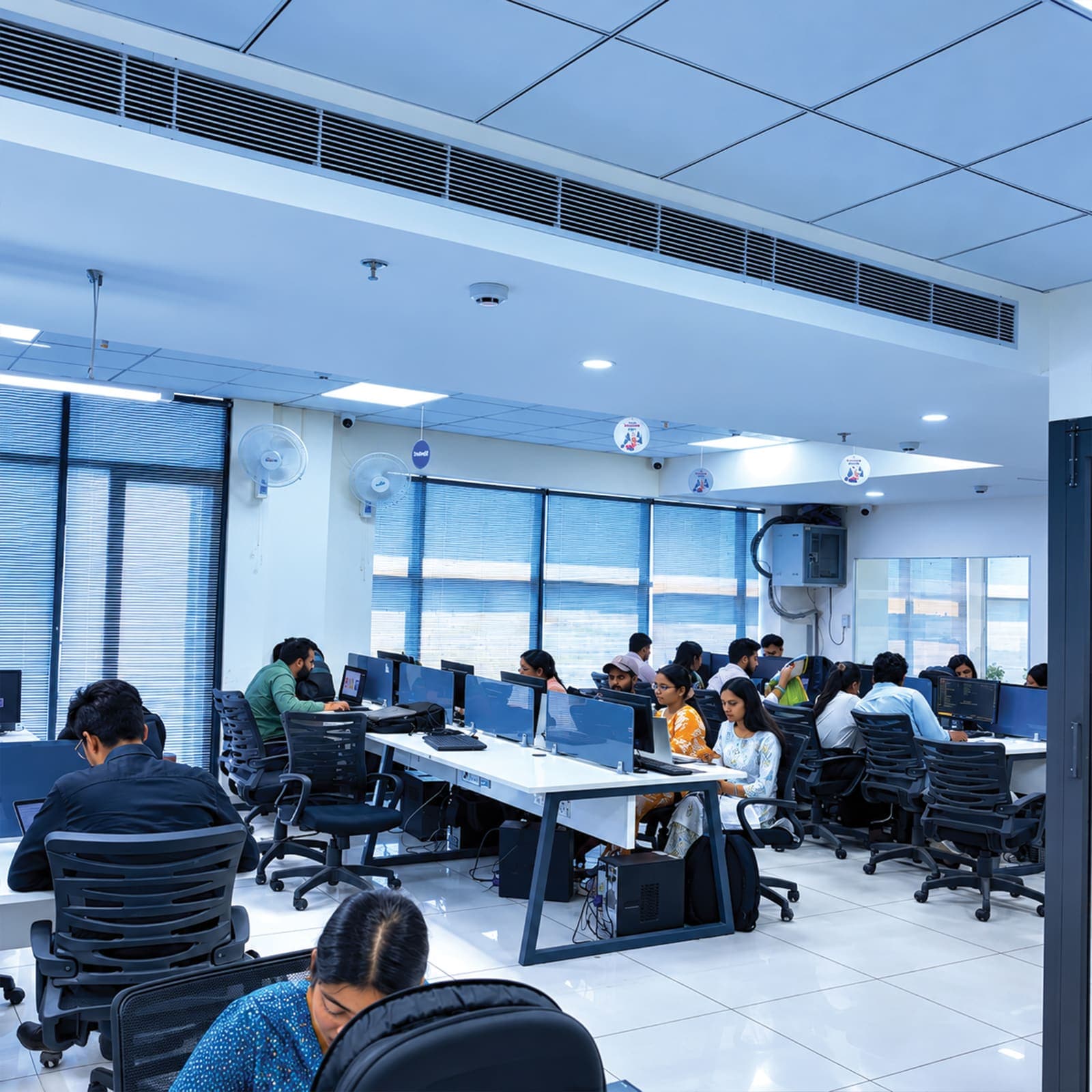 Students working in an open-plan TechCADD lab