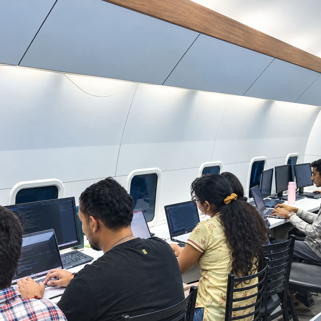 Coding in our aircraft-style lab