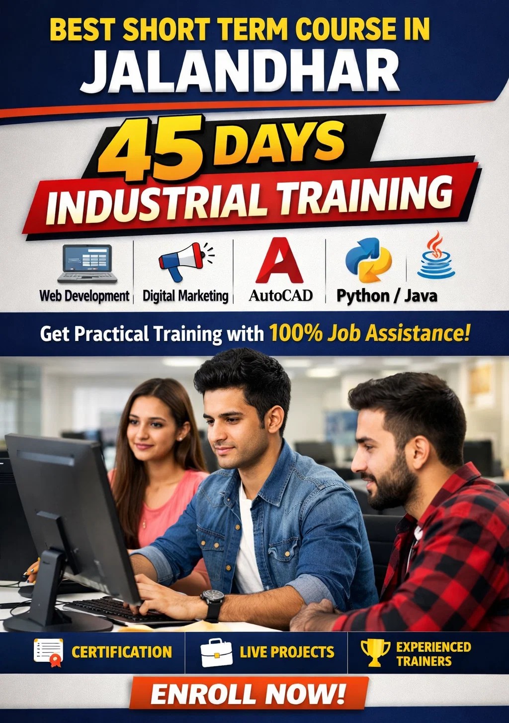 Best Short Term Course in Jalandhar – 45 Days Industrial Training | Techcadd